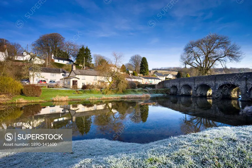 Frost carpets the banks of the River Barle at Withypool in Exmoor National Park, Somerset, England, United Kingdom, Europe