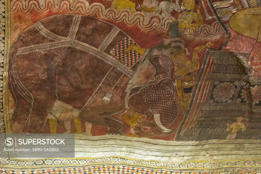 Roof murals, Dambulla Cave Temple, UNESCO World Heritage Site, Sri Lanka, Asia