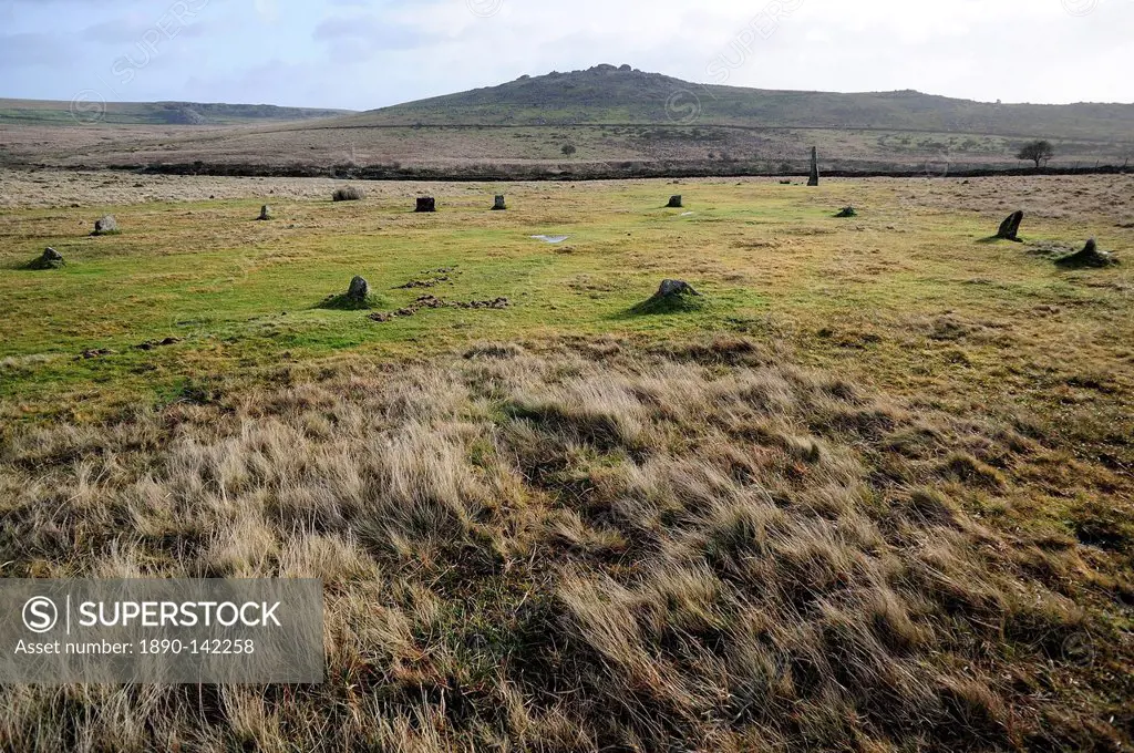 Bronze Age stone circle, Merrivale, Dartmoor, Devon, England, United Kingdom, Europe