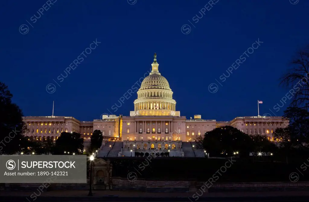 The United States Capitol Complex, the Capitol and the Senate Building showing current renovation work, Washington D.C., United States of America, Nor...