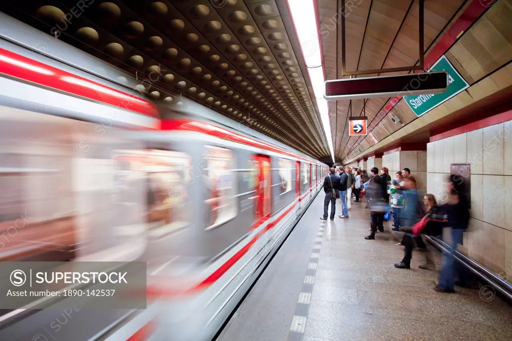 Futuristic underground Metro station decoration in Prague, Czech Republic, Europe