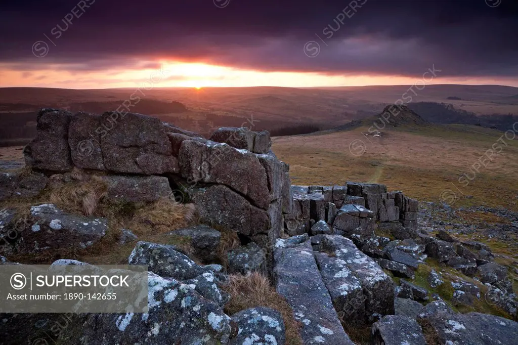 Leather Tor from Sharpitor at sunrise, Dartmoor National Park, Devon, England, United Kingdom, Europe