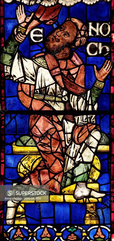 Medieval stained glass of Enoch, Geneaology or Ancestors of Christ, South Window, Canterbury Cathedral, UNESCO World Heritage Site, Canterbury, Kent, ...