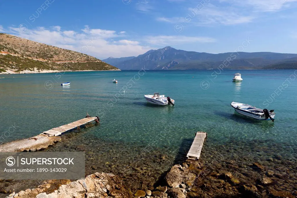 Boats in bay, Psili Ammos, Samos, Aegean Islands, Greece