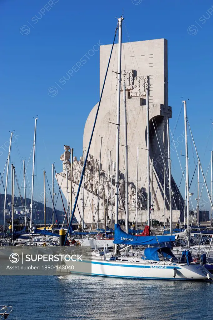 Monument to the Discoveries across marina Doca de Belem, Belem, Lisbon, Portugal, Europe