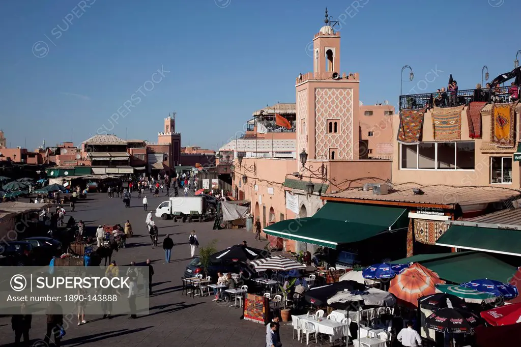 View over market, Place Jemaa El Fna, Marrakesh, Morocco, North Africa, Africa