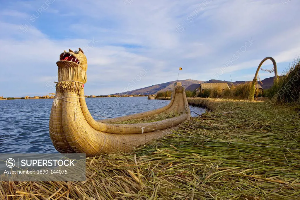 Traditional reed boat Uros Island, Flotantes, Lake Titicaca, peru, peruvian, south america, south american, latin america, latin american South Americ...