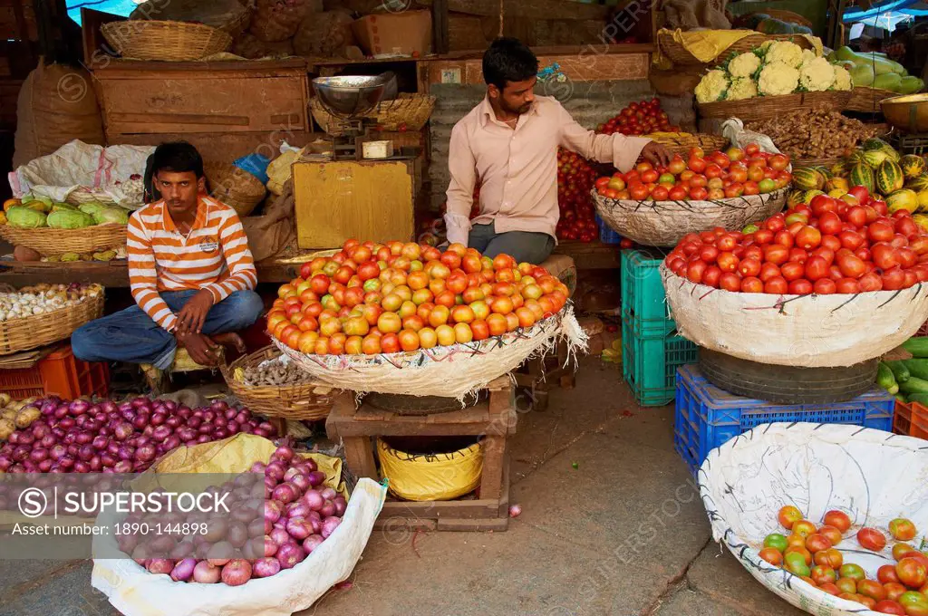 Vegetables for sale, Devaraja market, Mysore, Karnataka, India, Asia