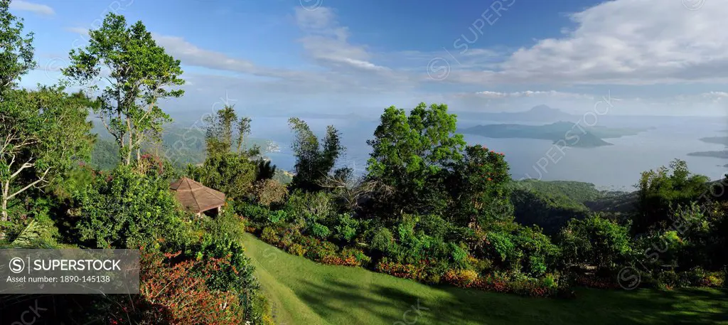 Garden with a view on Taal lake, Tagaytay, Philippines, Southeast Asia, Asia
