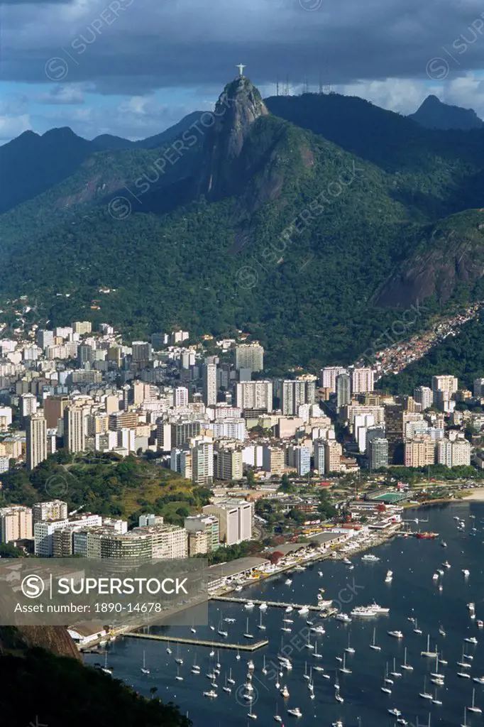 Overlooking Corcovado Mountain and the Botafogo District of Rio de Janeiro from Sugarloaf Sugar Loaf Mountain, Brazil, South America