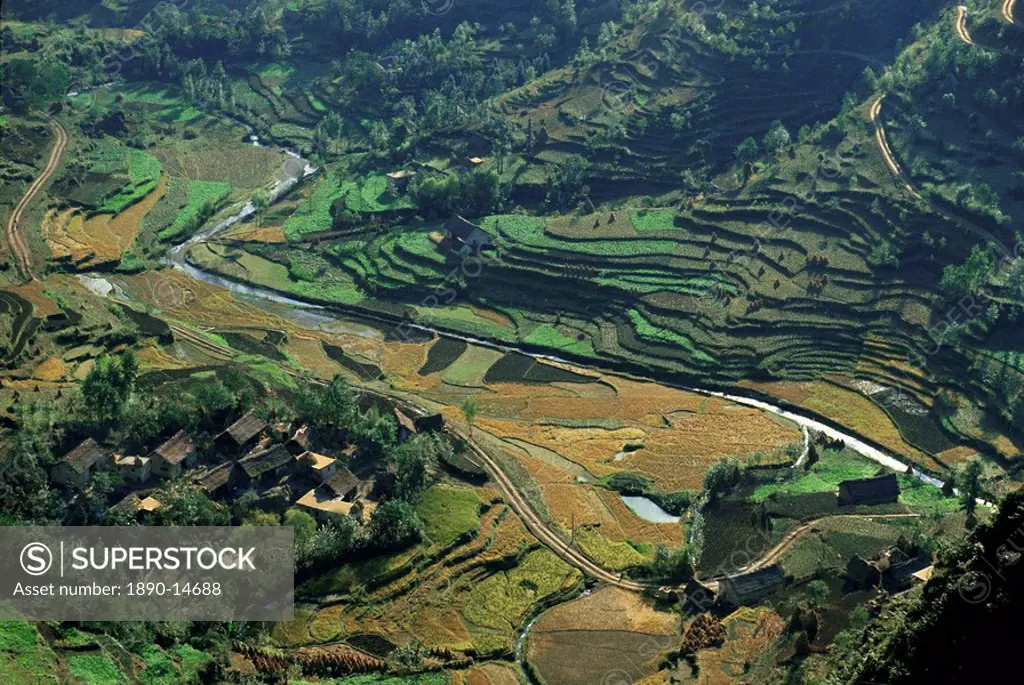 Farms and rice paddies, Shuicheng, Guizhou, China, Asia