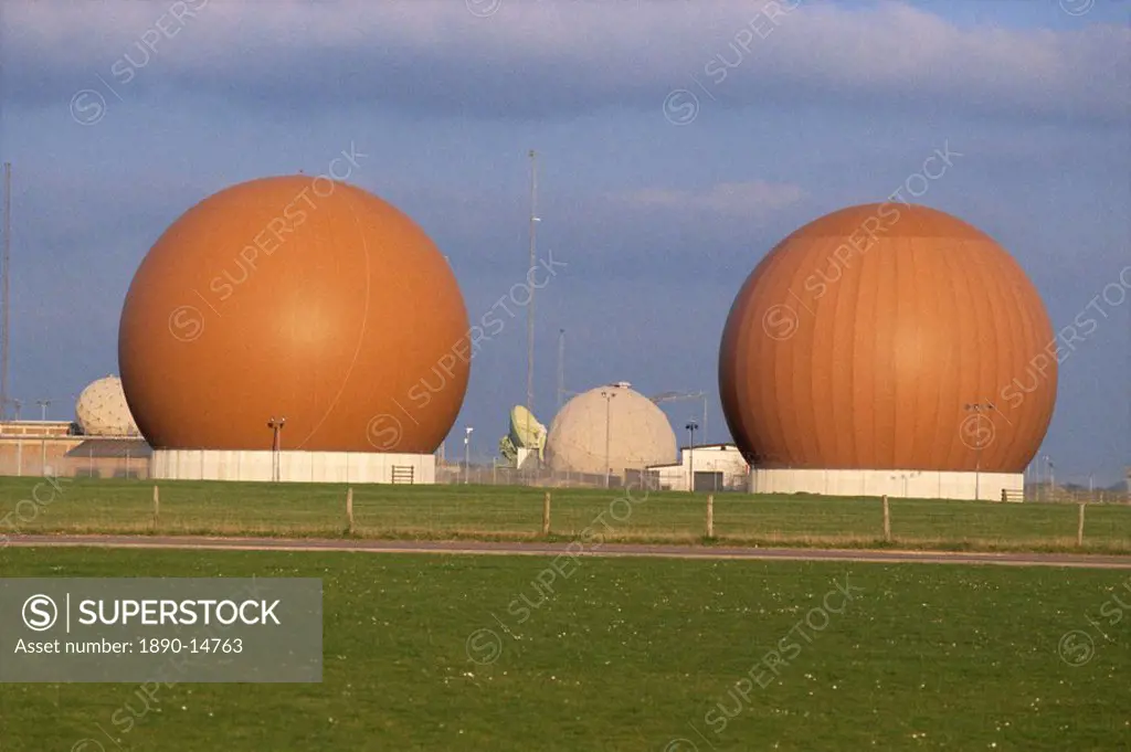 Geodesic domes over radar scanners, R.A.F. Croughton, Brackley, Buckinghamshire, England, United Kingdom, Europe
