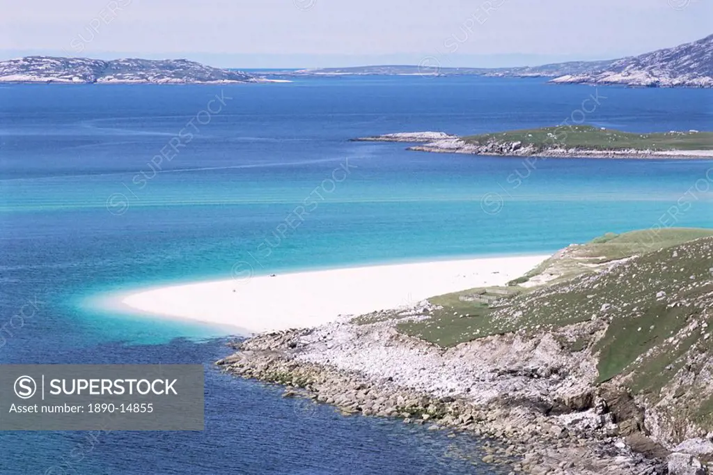 Mheilein beach of white shell_sand, Sound of Scarp, North Harris, Outer Hebrides, Western Isles, Scotland, United Kingdom, Europe