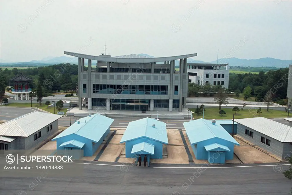 Conference buildings seen from North, Panmunjon border zone, border between North and South Korea, Asia