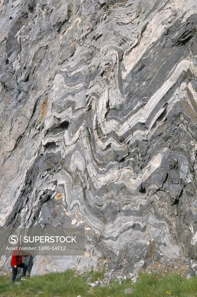 Strong folding in garnet gneiss, Hammerfest, Norway, Scandinavia, Europe