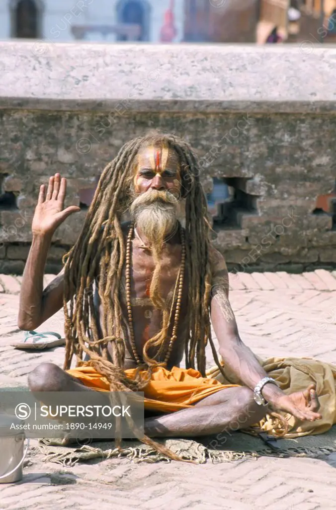 Portrait of a sadhu, Hindu holy man, Pashupatinath Temple, Kathmandu, Nepal, Asia