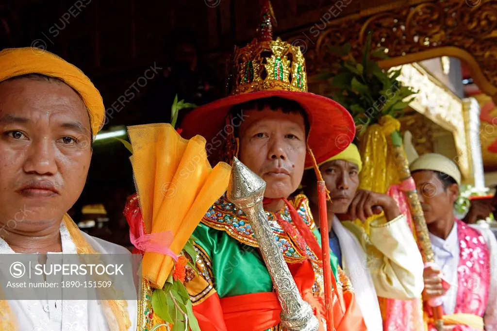 The queens and the ministers at the biggest Nat ritual Festival of Spirits in Taungbyon, Mandalay Division, Republic of the Union of Myanmar Burma, As...