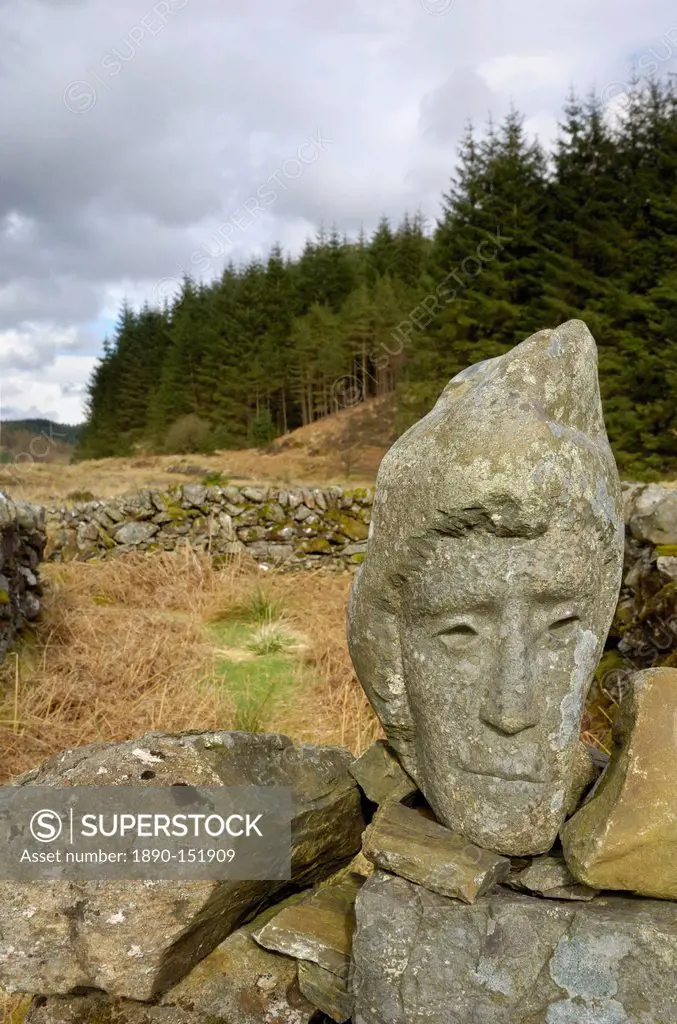 Stone sculpture called Quorum, by Matt Baker and Doug Cocker, near Black Loch, Galloway Forest, Dumfries and Galloway, Scotland, United Kingdom, Europ...
