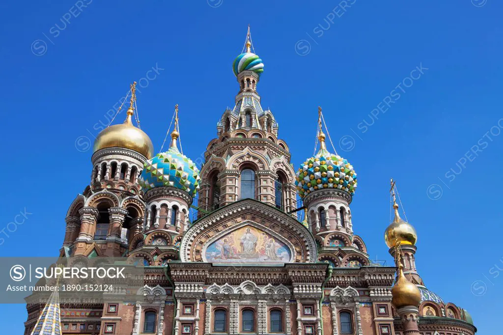 The decorative domes of the Church on Spilled Blood, UNESCO World Heritage Site, St. Petersburg, Russia, Europe