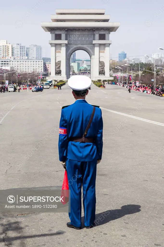 Street celebrations on the 100th anniversary of the birth of President Kim Il Sung, April 15th 2012, Pyongyang, Democratic People´s Republic of Korea ...