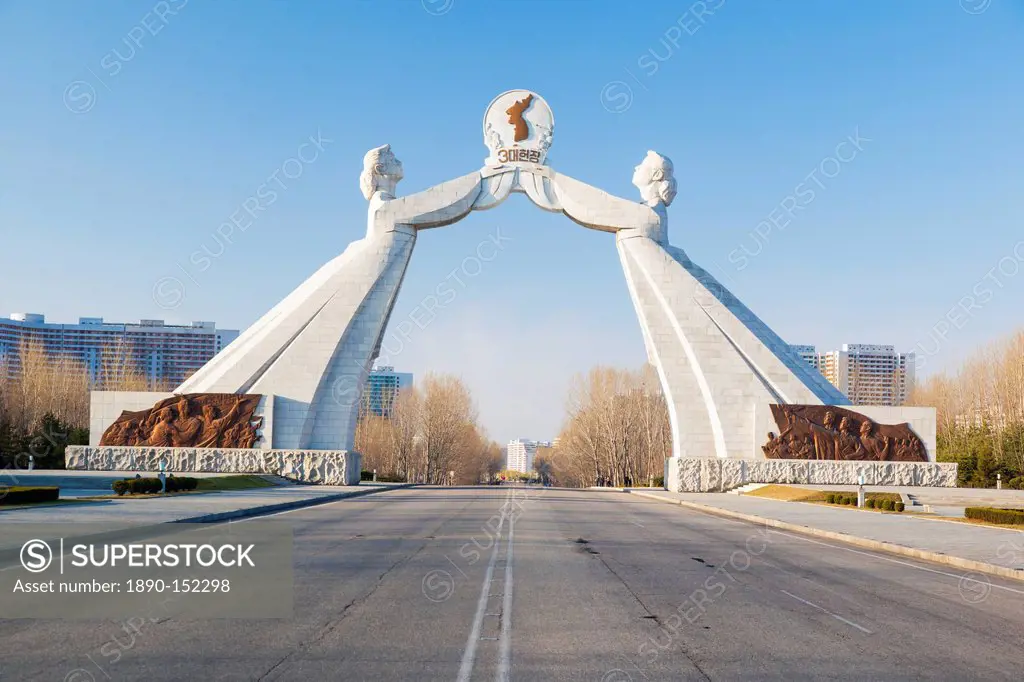 Monument to the Three Charters of National Reunification, Pyongyang, Democratic People´s Republic of Korea DPRK, North Korea, Asia