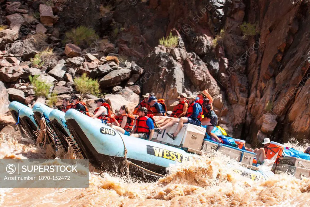 Rafting down the Colorado River through turbulent waters of the Grand Canyon, Arizona, United States of America, North America