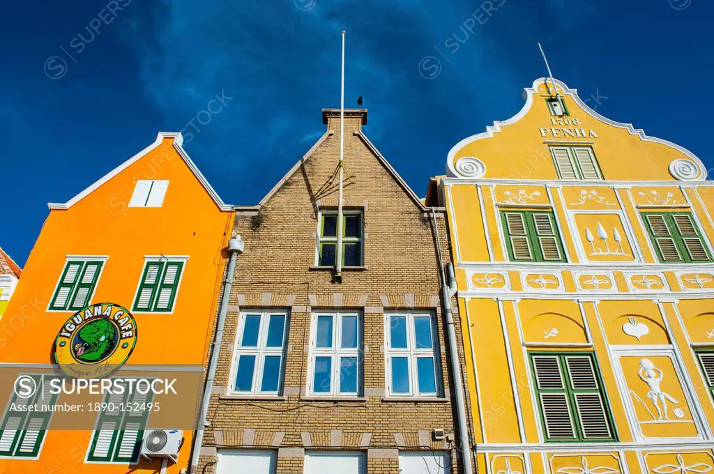 The colourful Dutch houses at the Sint Annabaai in Willemstad, UNESCO World Heritage Site, Curacao, ABC Islands, Netherlands Antilles, West Indies, Ca...