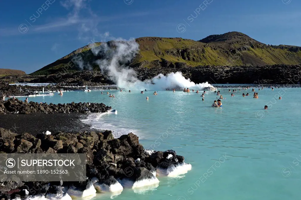 Outdoor geothermal swimming pool and power plant at the Blue Lagoon, Iceland, Polar Regions