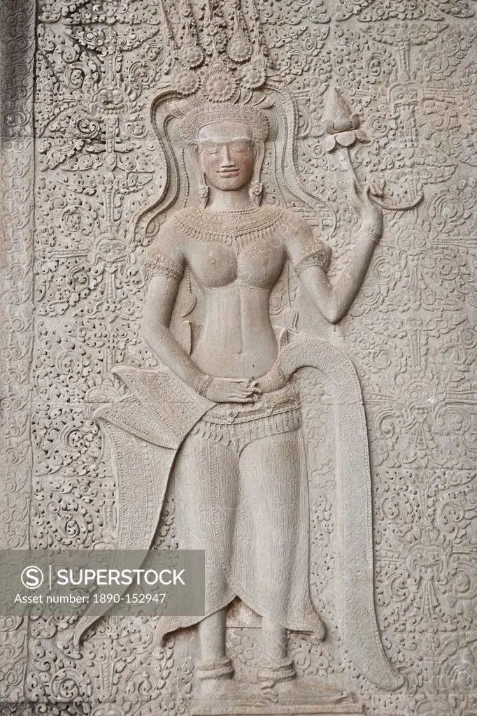 Stone relief carving, Angkor Wat, UNESCO World Heritage Site, Siem Reap, Cambodia, Indochina, Southeast Asia, Asia