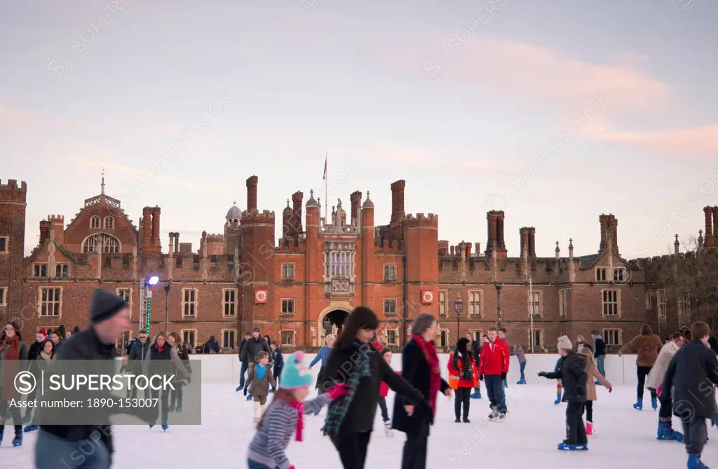 A skating rink in front of Hampton Court Palace, Greater London, England, United Kingdom, Europe