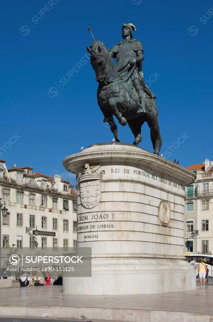 The Dom Joao Monument in the Praca da Figuera, Lisbon, Portugal, Europe
