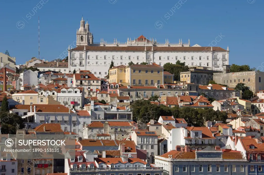 The Alfama district with the Sao Vicente de Fora Monastery, Lisbon, Portugal, Europe