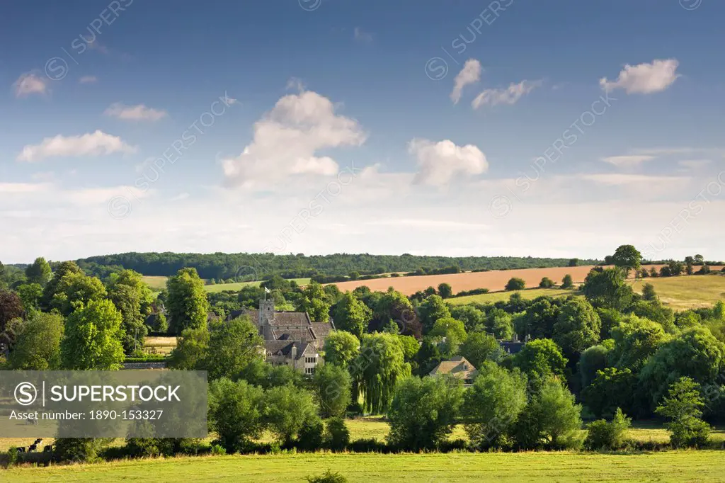 Pretty countryside surrounding the Cotswolds village of Swinbrook, Oxfordshire, England, United Kingdom, Europe