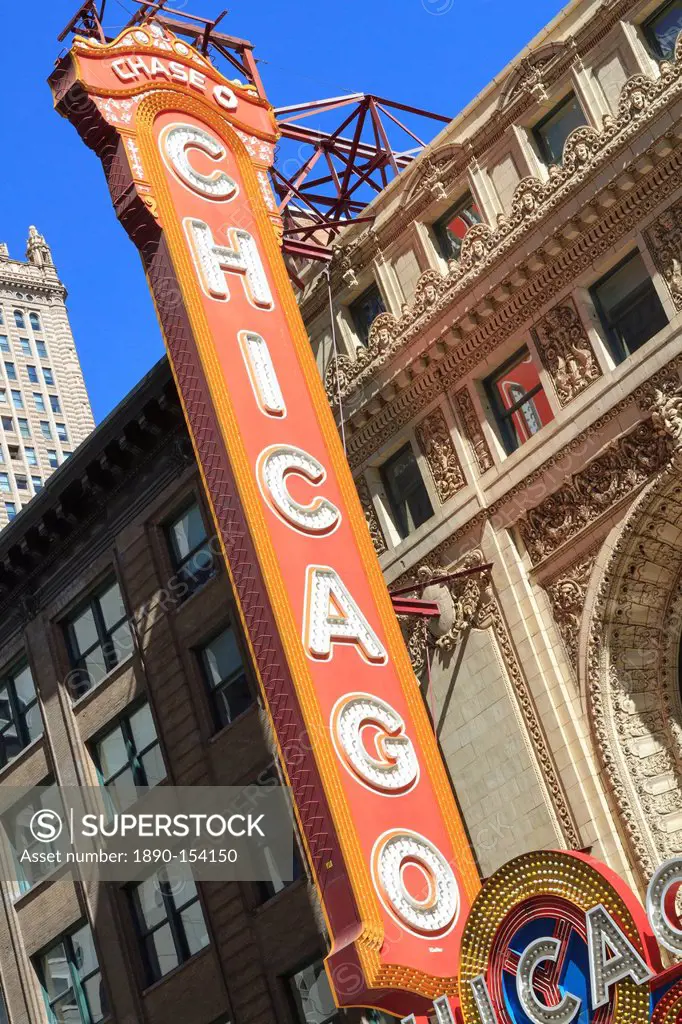 The Chicago Theater sign has become an iconic symbol of the city, Chicago, Illinois, United States of America, North America