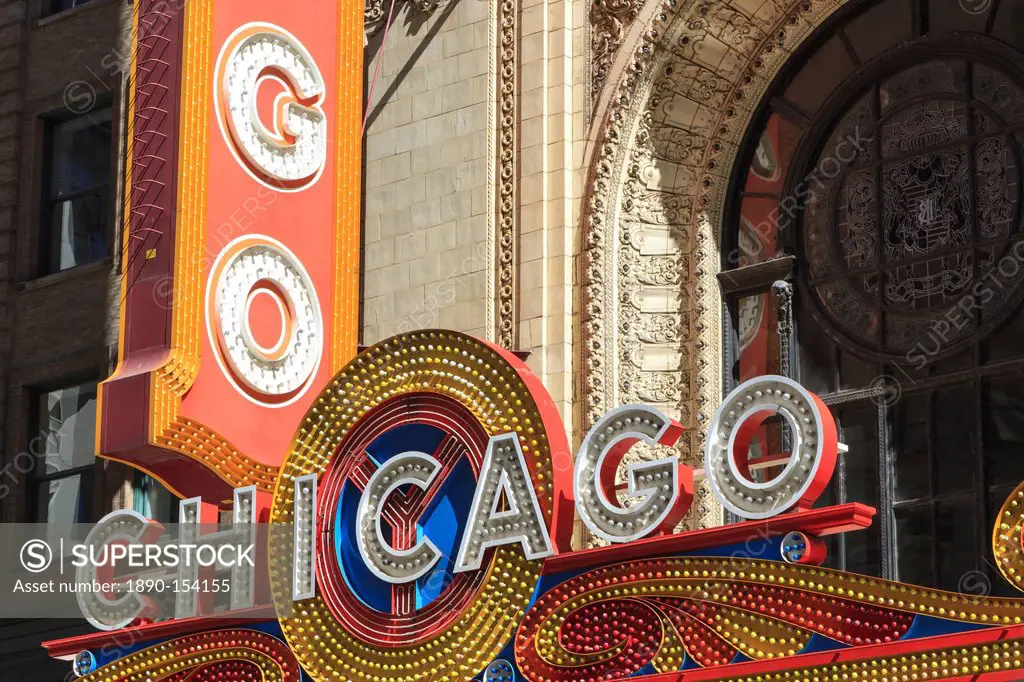 The Chicago Theater sign has become an iconic symbol of the city, Chicago, Illinois, United States of America, North America