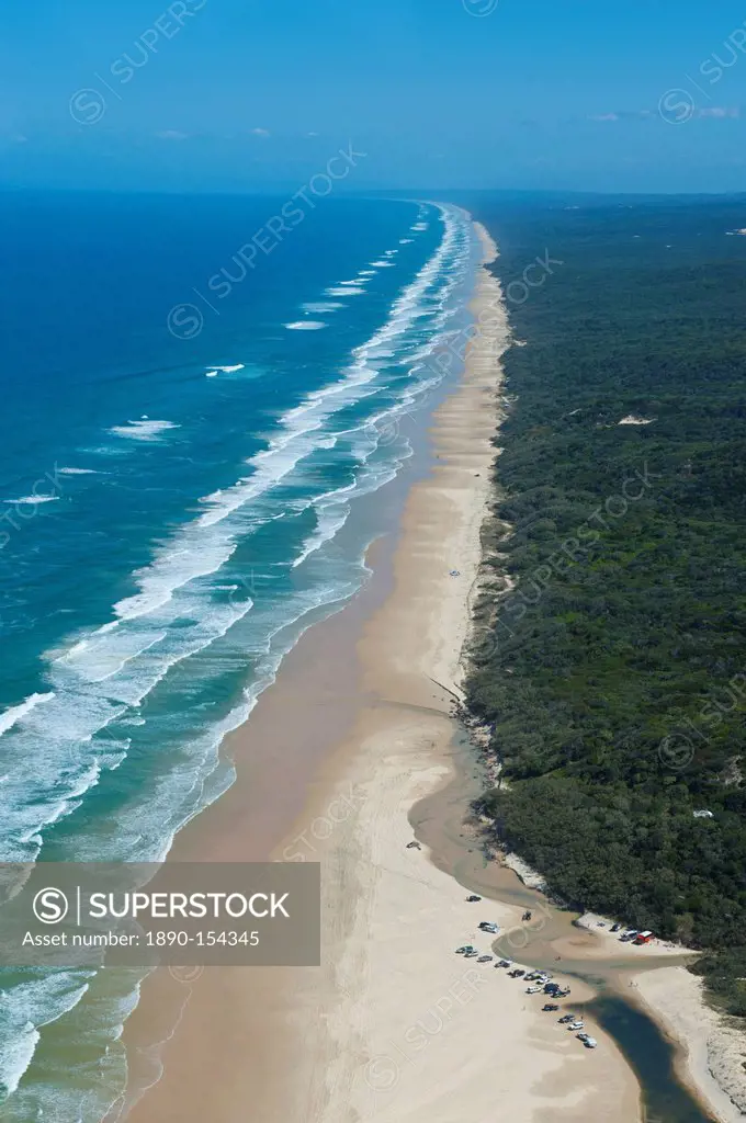 Aerial of the Seventy_Five Mile Beach, Fraser Island, UNESCO World Heritage Site, Queensland, Australia, Pacific