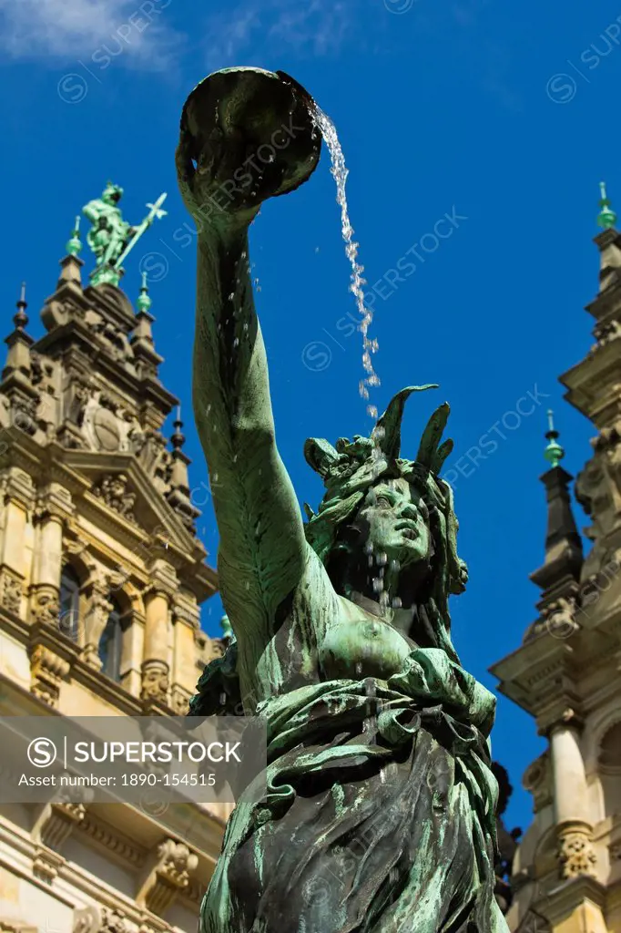 Neo_renaissance statue in a fountain at the Hamburg Rathaus City Hall, opened 1886, Hamburg, Germany, Europe