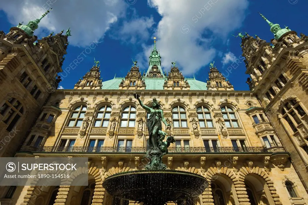 Ornate neo_renaissance architecture of the Hamburg Rathaus City Hall, opened 1886, Hamburg, Germany, Europe