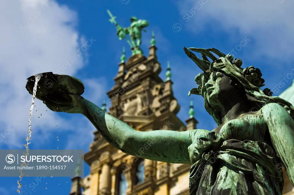 Neo_renaissance statue in a fountain at the Hamburg Rathaus City Hall, opened 1886, Hamburg, Germany, Europe