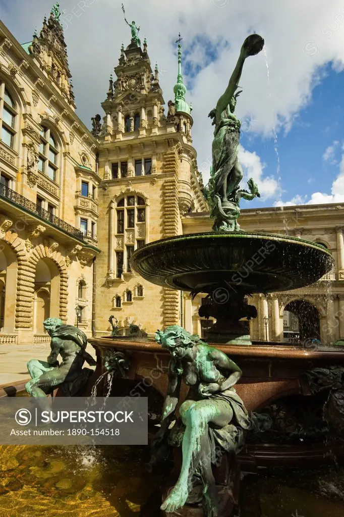 Neo_renaissance statues and fountain at the Hamburg Rathaus City Hall, opened 1886, Hamburg, Germany, Europe