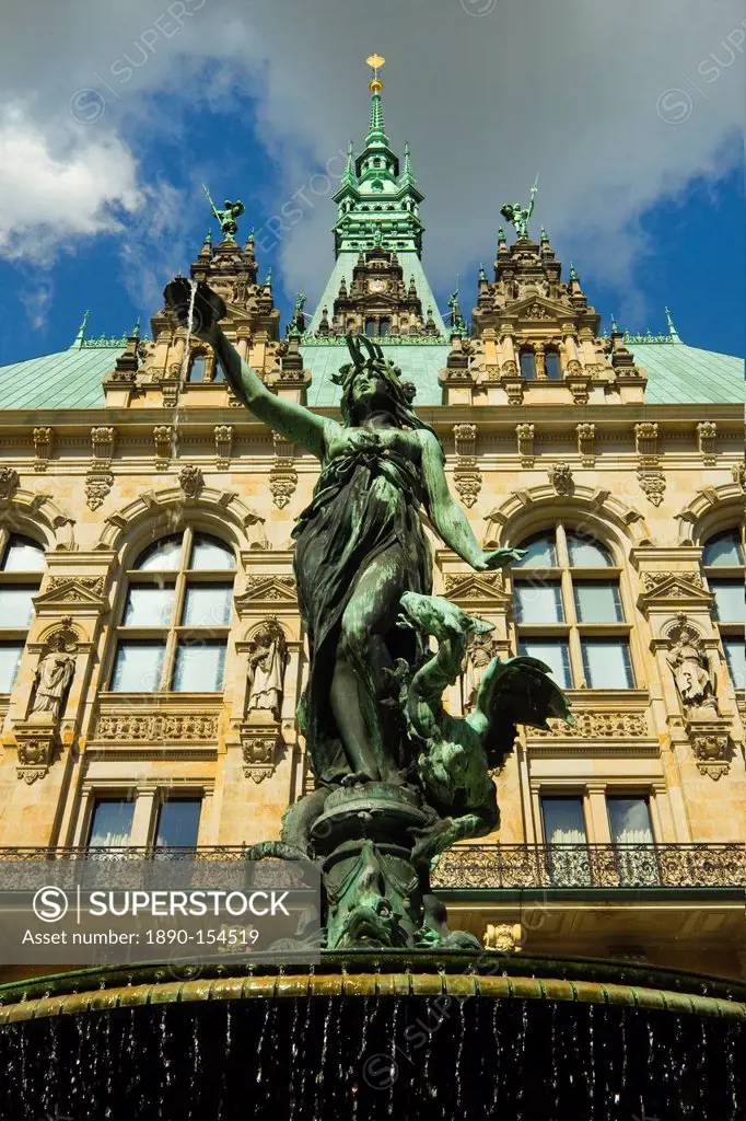 Neo_renaissance statues and fountain at the Hamburg Rathaus City Hall, opened 1886, Hamburg, Germany, Europe