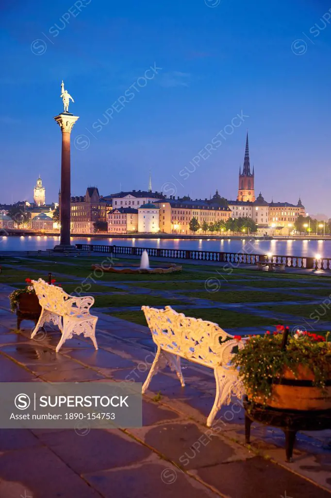 City skyline from City Hall at dusk, Kungsholmen, Stockholm, Sweden, Scandinavia, Europe