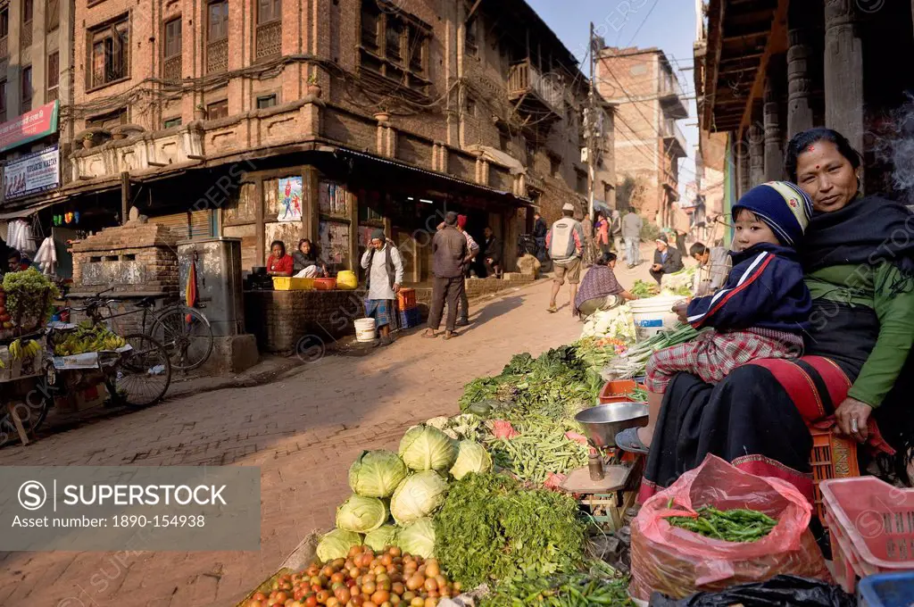 Vegetable seller, Bhaktapur, Nepal, Asia