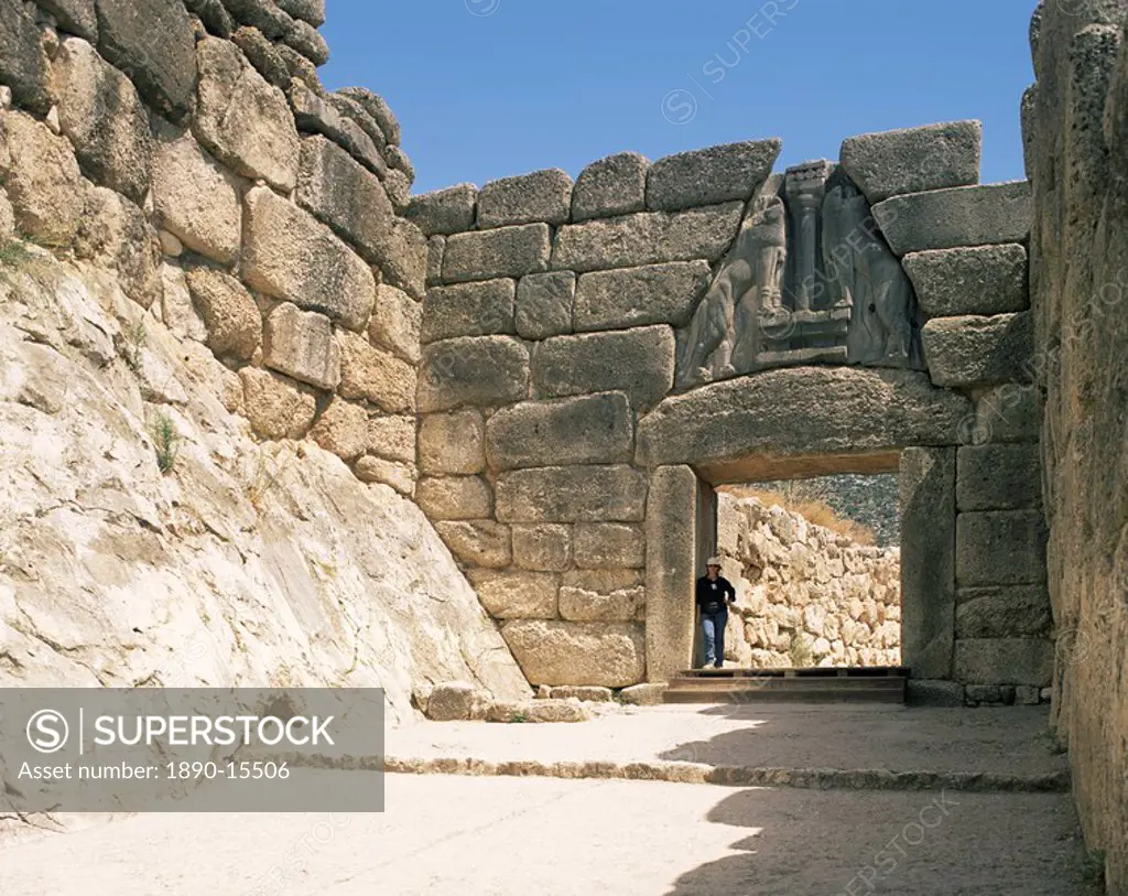 Lion Gate, Mycenae, UNESCO World Heritage Site, Argolis, Peloponnese, Greece, Europe