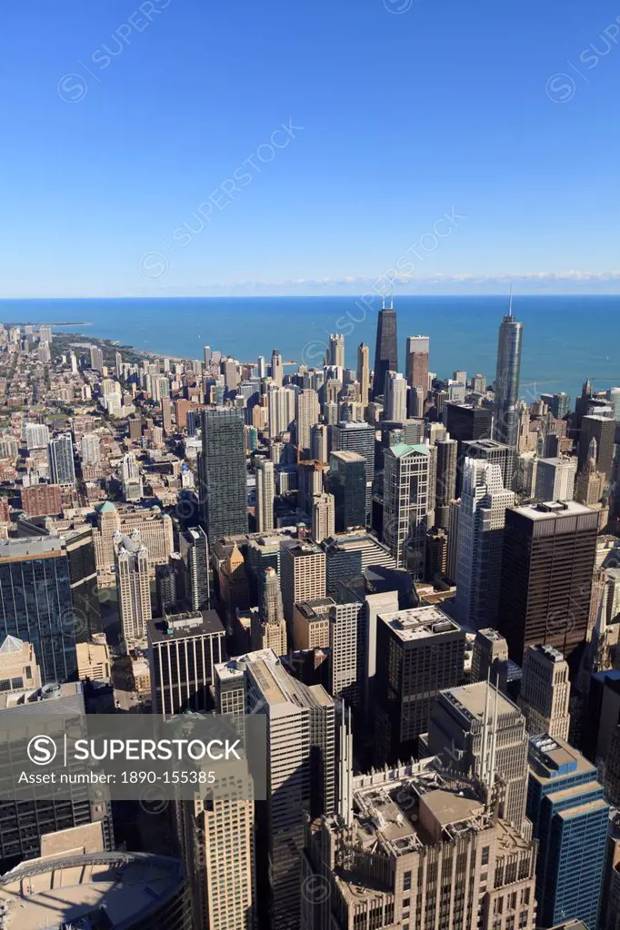 Chicago cityscape, looking north from Willis Tower, Chicago, Illinois, United States of America, North America