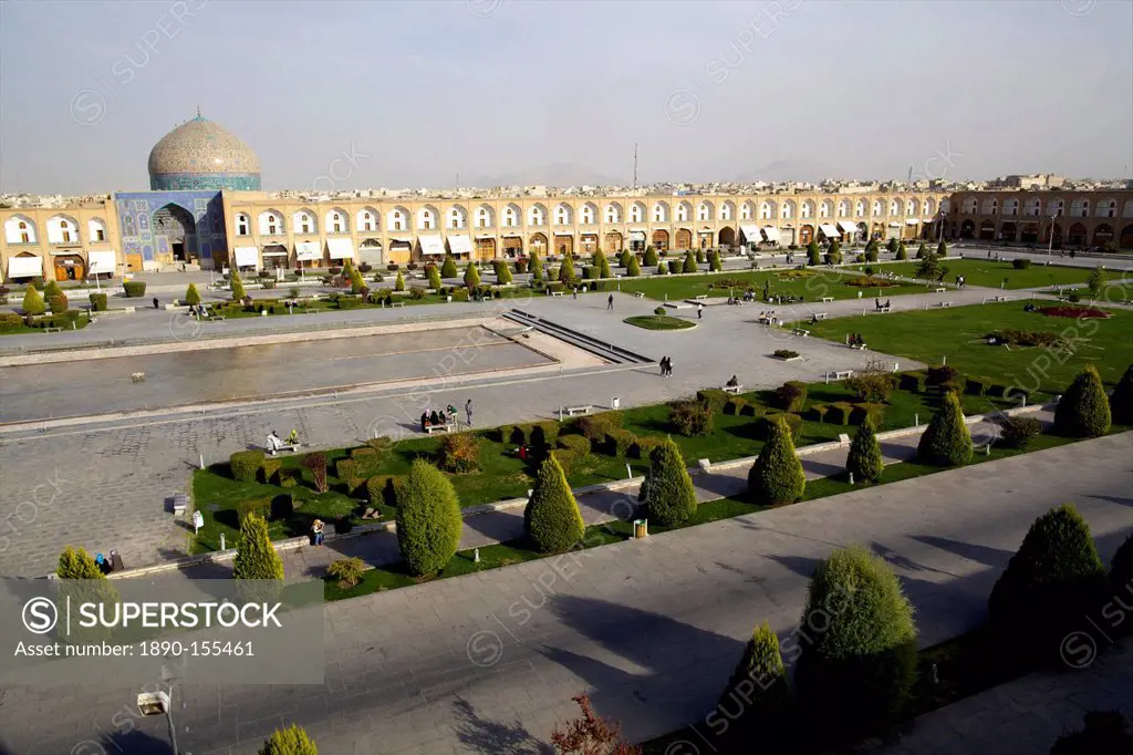 View over the Royal Square, UNESCO World Heritage Site, and the Sheikh Lotf Allah Mosque of Isfahan, Iran, Middle East
