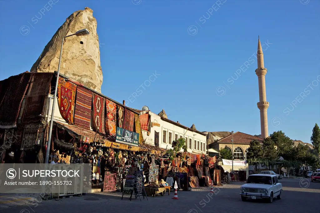 Fairy Chimneys and shop, Goreme, Cappadocia, Anatolia, Turkey, Asia Minor, Eurasia
