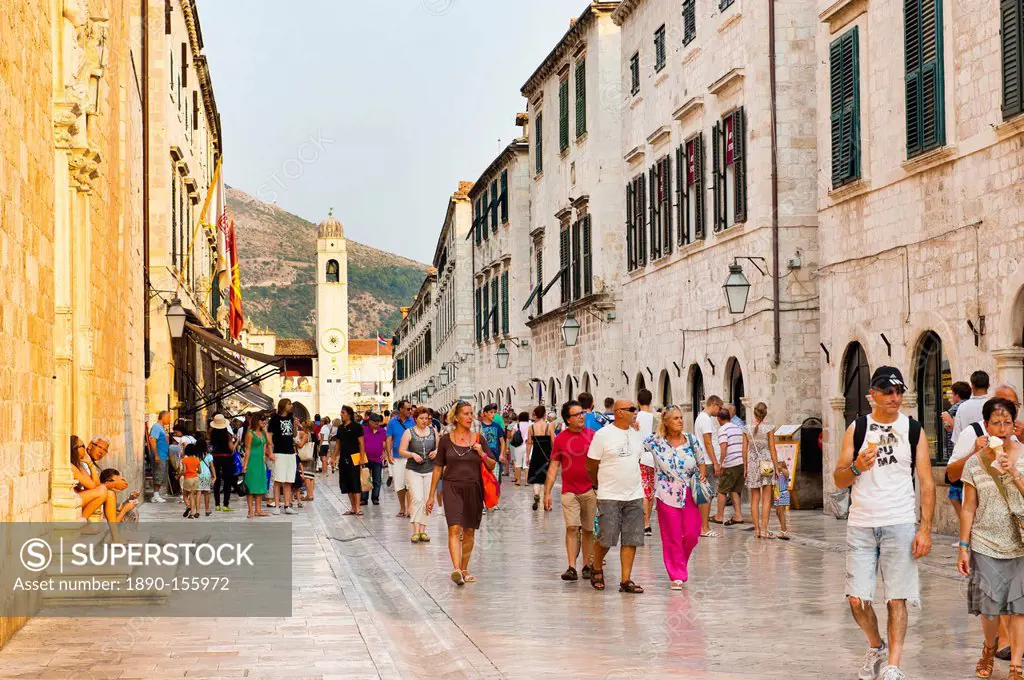 Dubrovnik City Bell Tower on Stradun, Old Town, UNESCO World Heritage Site, Dubrovnik, Dalmatia, Croatia, Europe