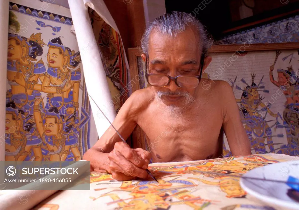 Painter in the traditional style, Kamasan (Klungkung regency), Bali, Indonesia, Southeast Asia, Asia