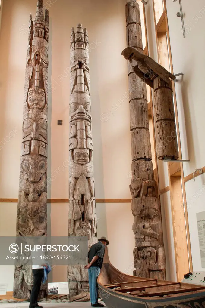 Totem poles at Haida Heritage Centre Museum at Kaay Llnagaay, Haida Gwaii (Queen Charlotte Islands), British Columbia, Canada, North America